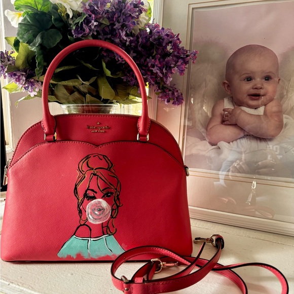 Kate Spade Pink Satchel with custom painted Bubblegum Girl Art One of A Kind - Picture 3 of 8